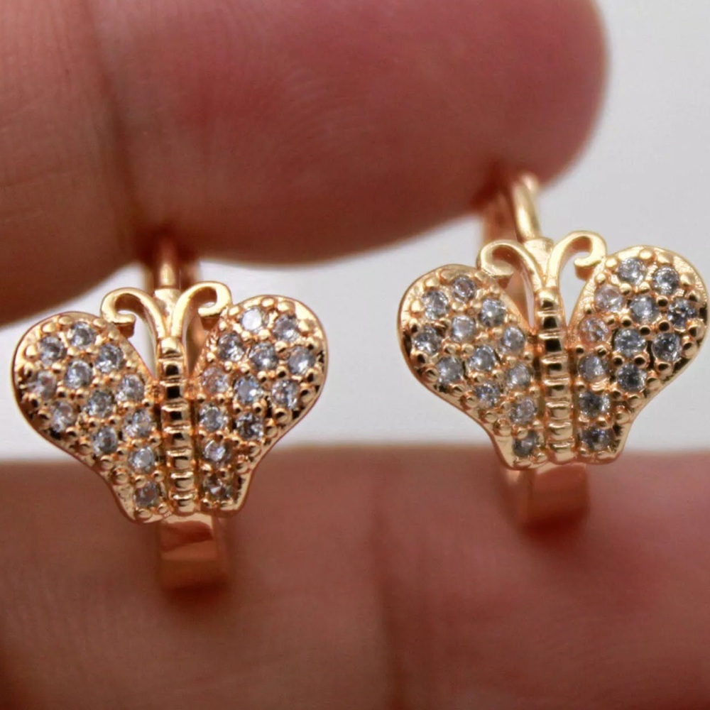 New Yellow gold filled Butterfly Topaz Hoop Earrings
